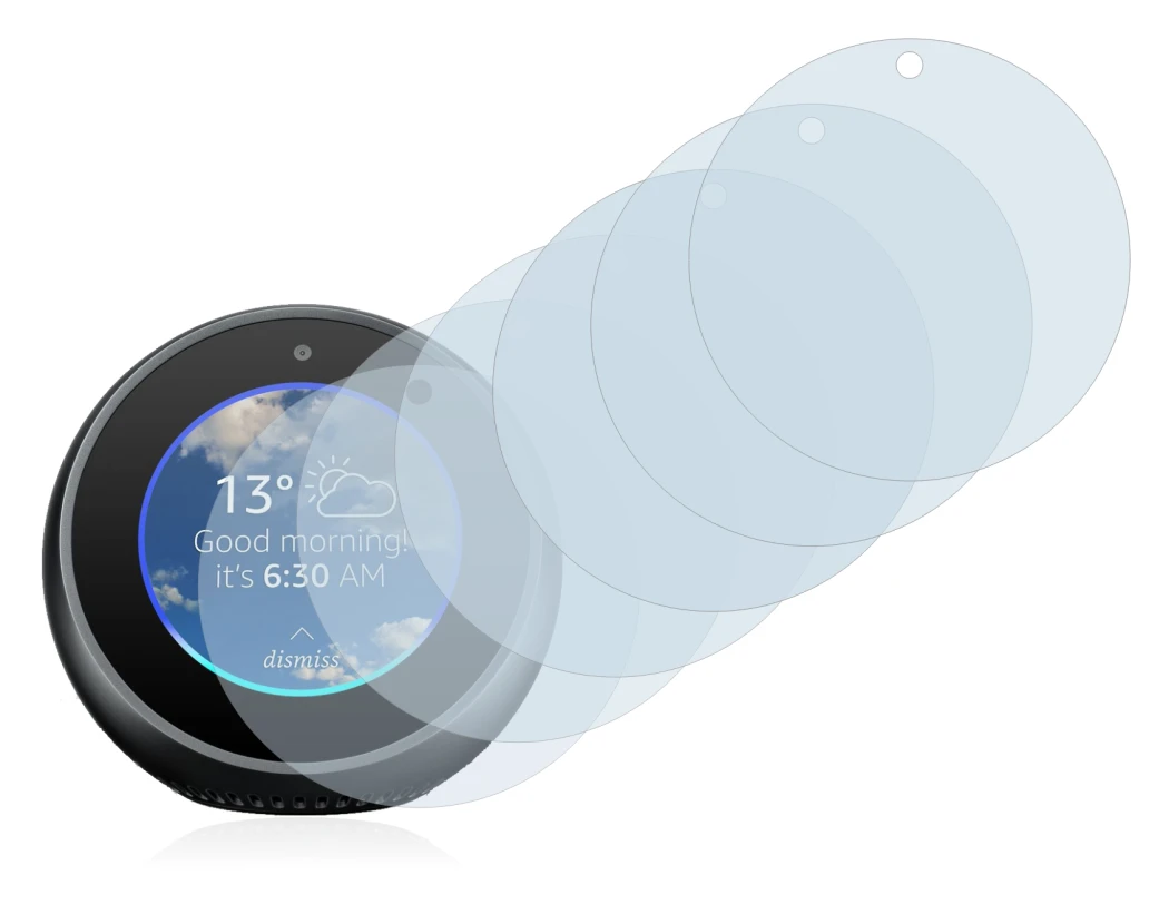 Image of the device Amazon Echo Spot with a wide variety of screen protectors.