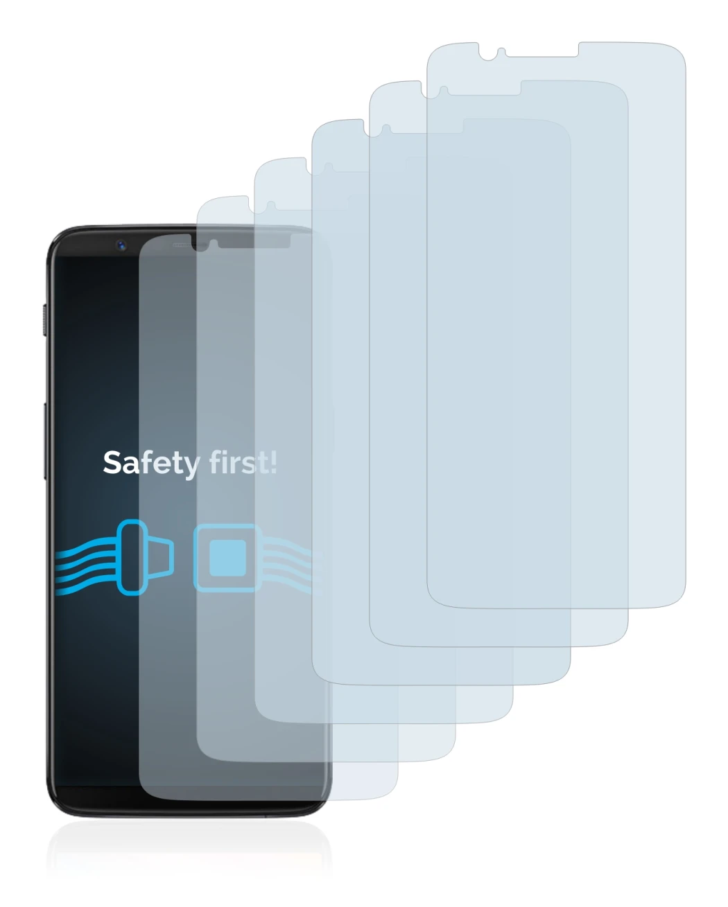 Image of the device OnePlus 5T with a wide variety of screen protectors.