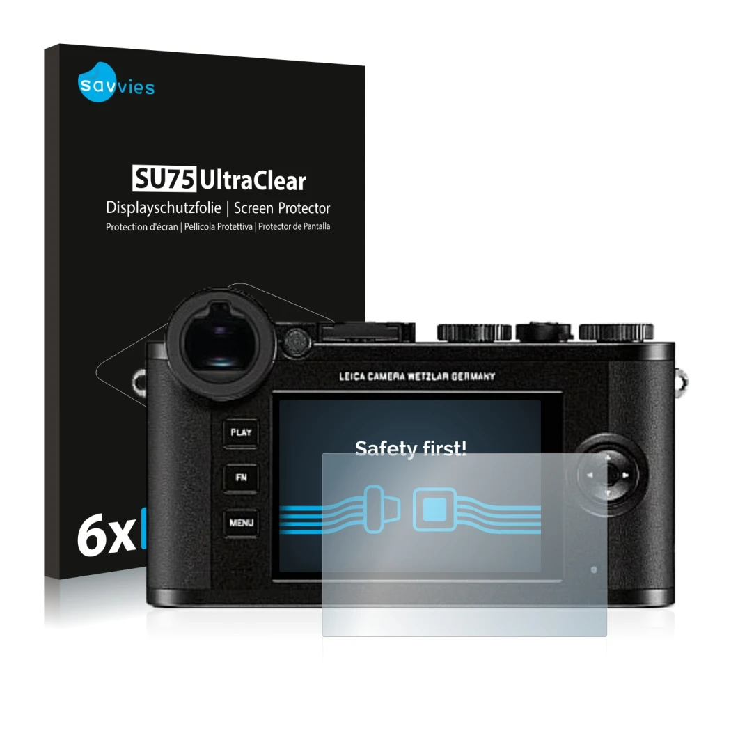 Front side of a product packaging with the brand logo Savvies. Next to it is the device Leica CL shown with the corresponding 