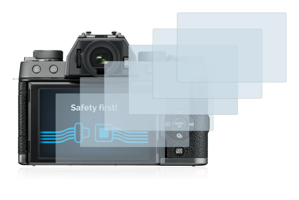 Image of the device Fujifilm X-T100 with a wide variety of screen protectors.
