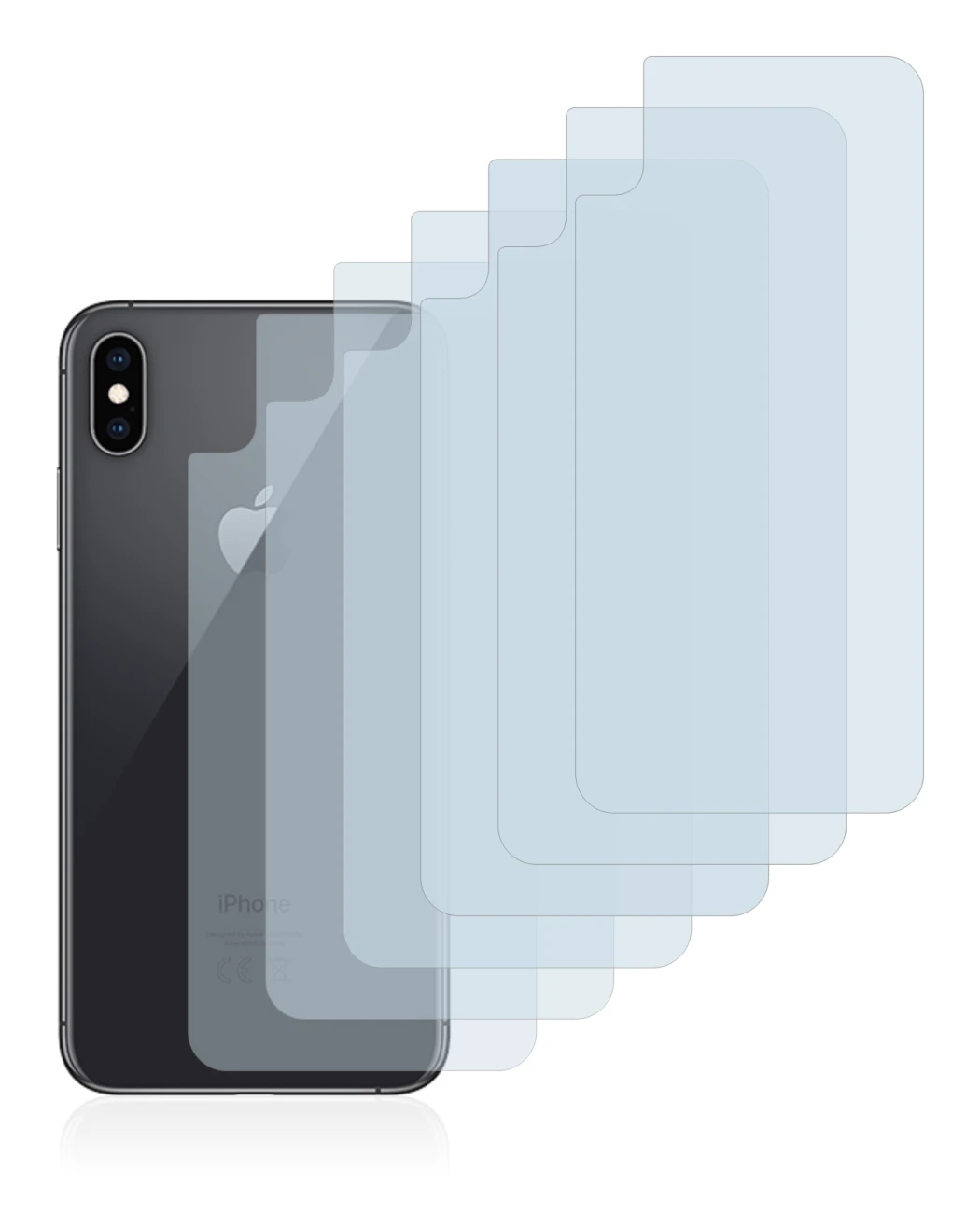 Image of the device Apple iPhone Xs Max (Back) with a wide variety of screen protectors.