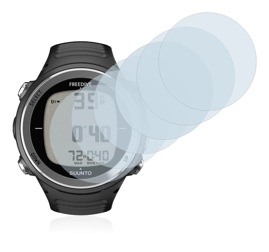 Image of the device Suunto D4F with a wide variety of screen protectors.