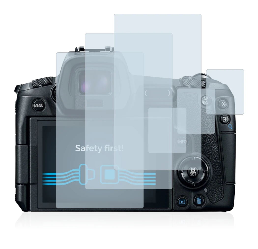 Image of the device Canon EOS R with a wide variety of screen protectors.
