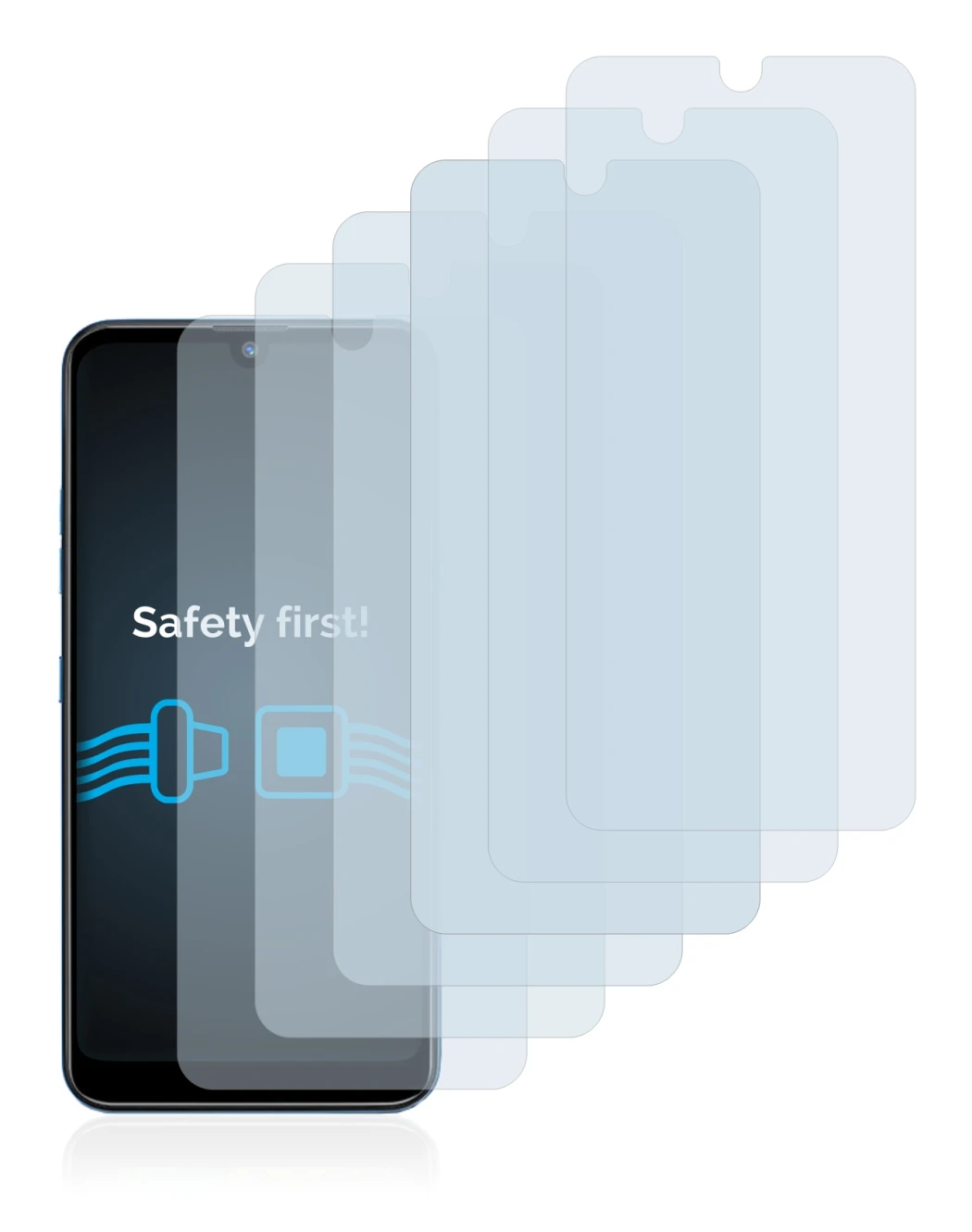 Image of the device LG Q60 with a wide variety of screen protectors.
