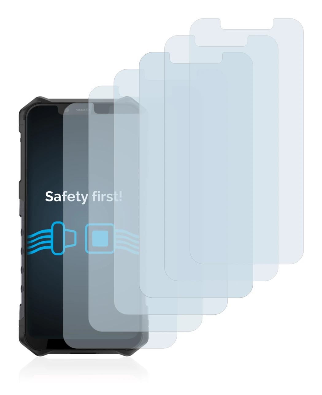 Image of the device Ulefone Armor 6 with a wide variety of screen protectors.