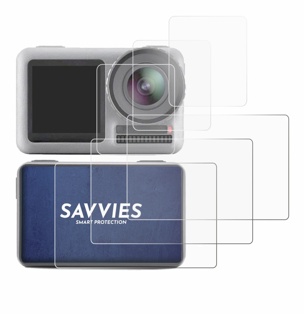 Image of the device DJI Osmo Action with a wide variety of screen protectors.