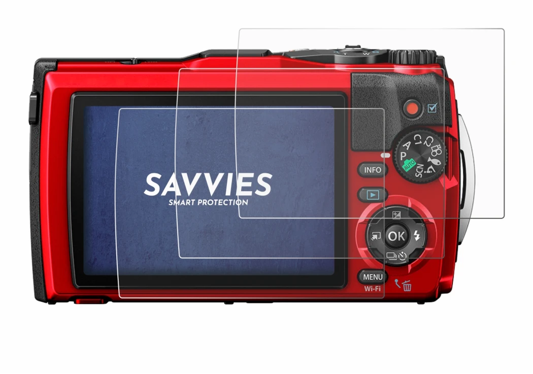Image of the device Olympus Tough TG-6 with a wide variety of screen protectors.