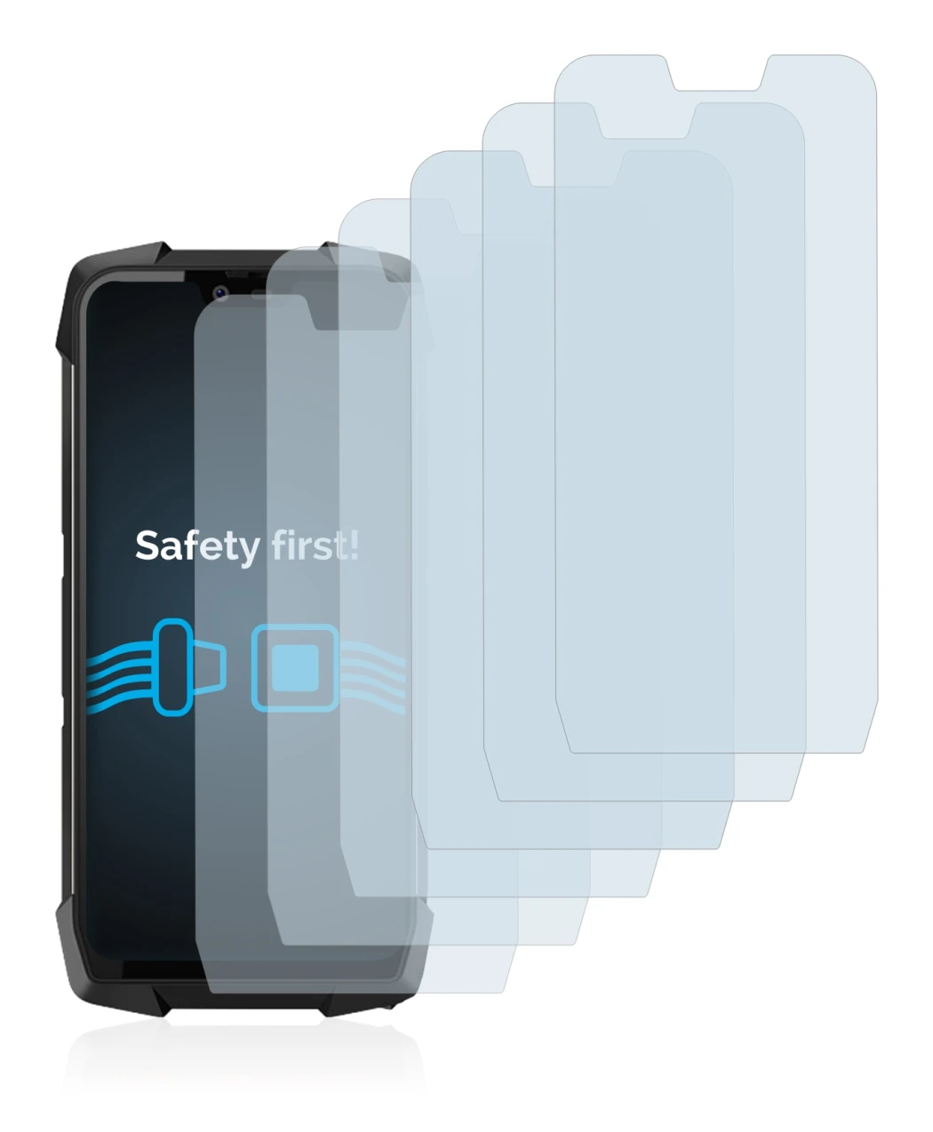 Image of the device Blackview BV9700 Pro with a wide variety of screen protectors.