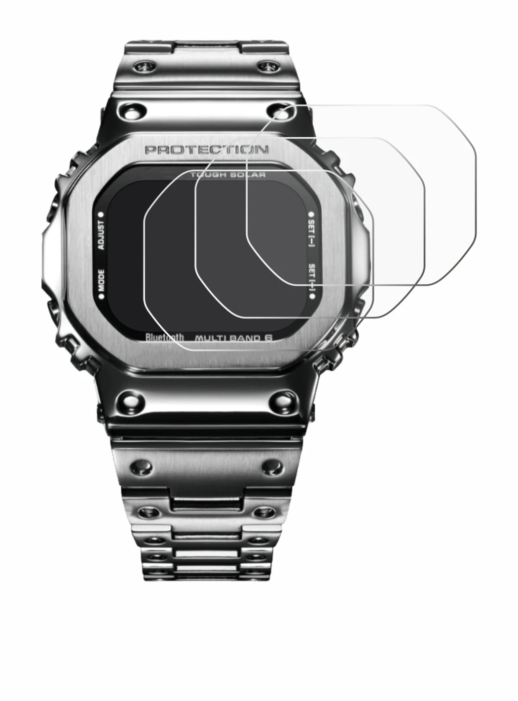 Image of the device Casio G-Shock GMW-B5000D-1ER with a wide variety of screen protectors.