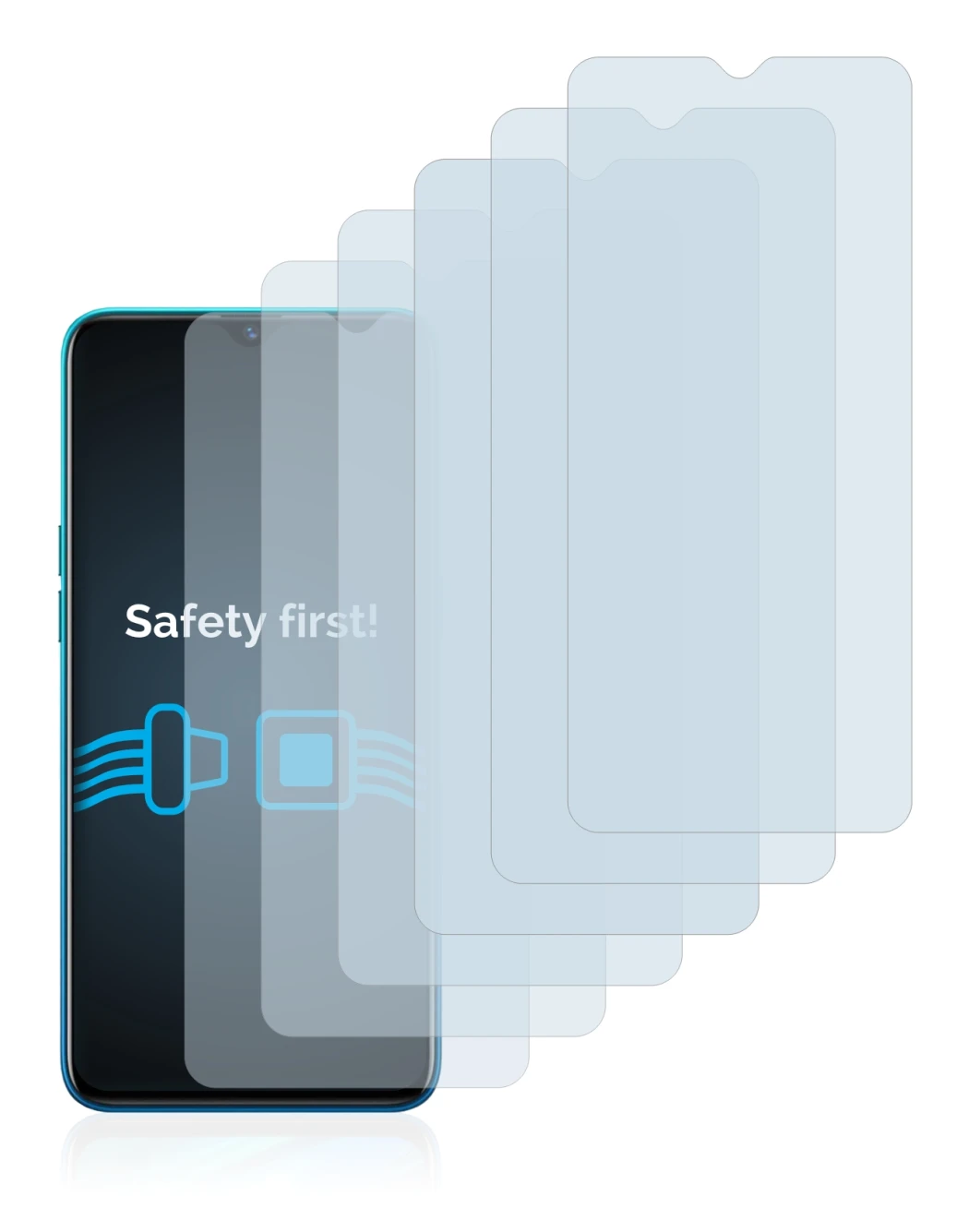 Image of the device realme 5 Pro with a wide variety of screen protectors.