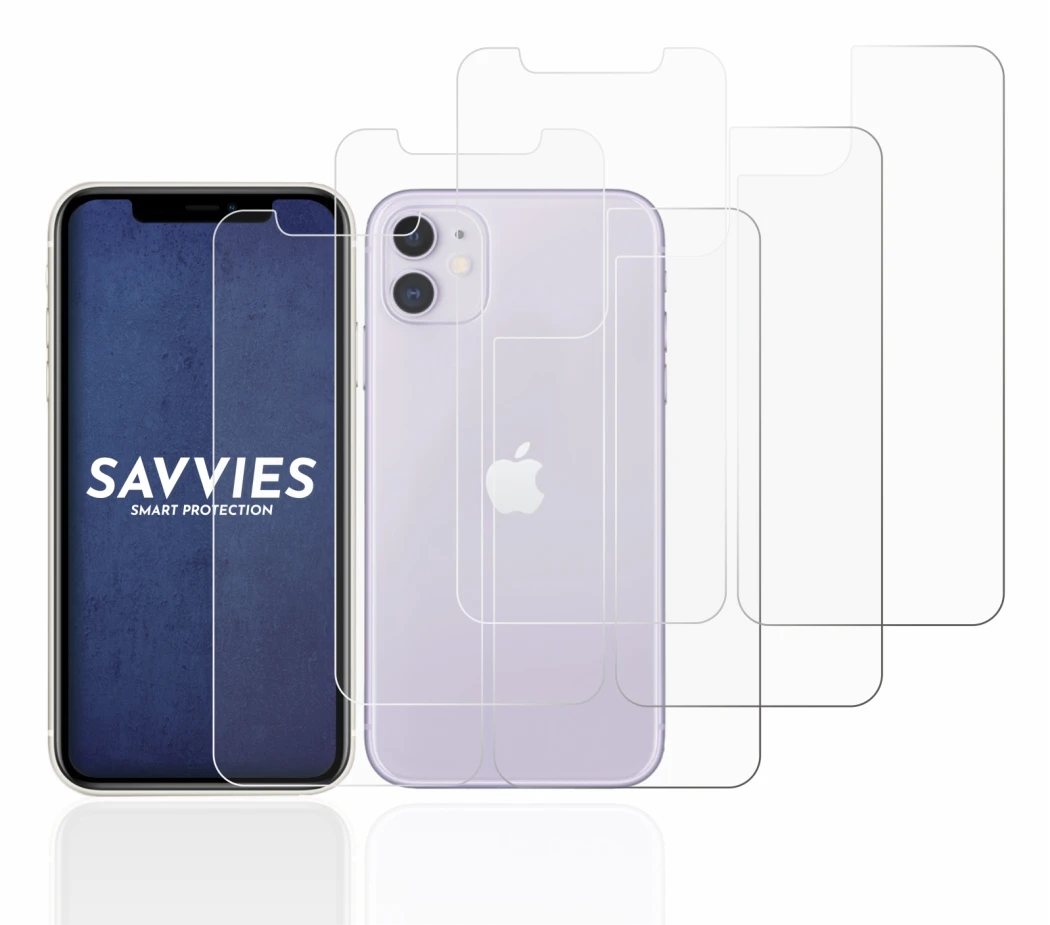 Image of the device Apple iPhone 11 (Front+Back) with a wide variety of screen protectors.