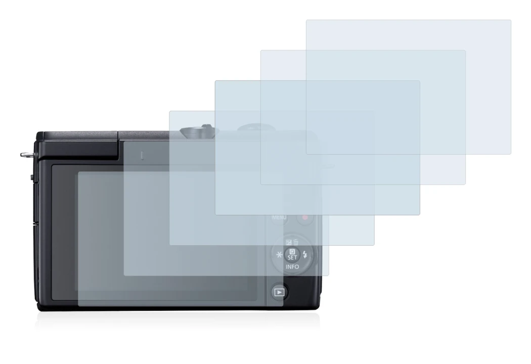 Image of the device Canon EOS M200 with a wide variety of screen protectors.
