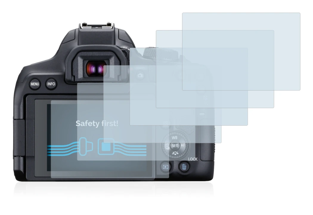 Image of the device Canon EOS 850D with a wide variety of screen protectors.