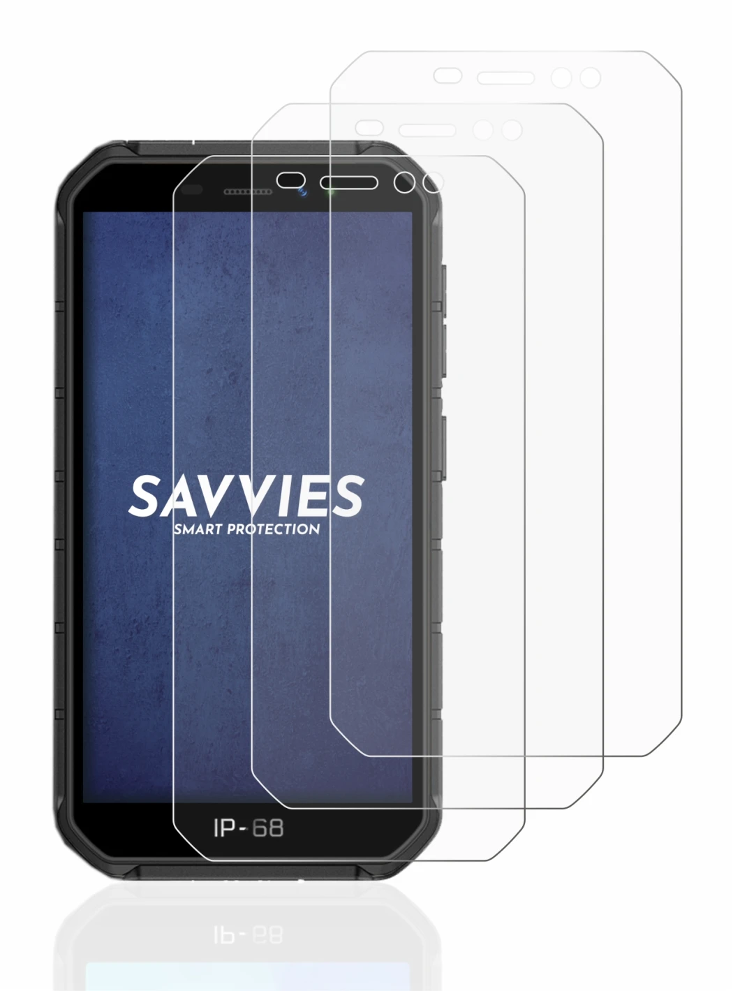 Image of the device Ulefone Armor X7 Pro with a wide variety of screen protectors.