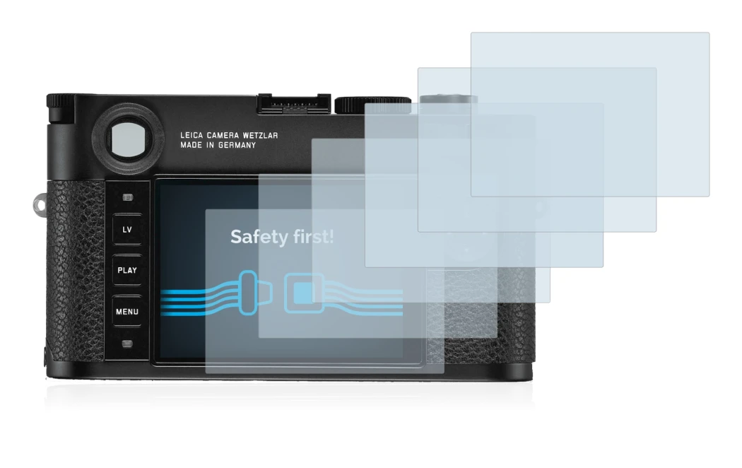 Image of the device Leica M10-R with a wide variety of screen protectors.