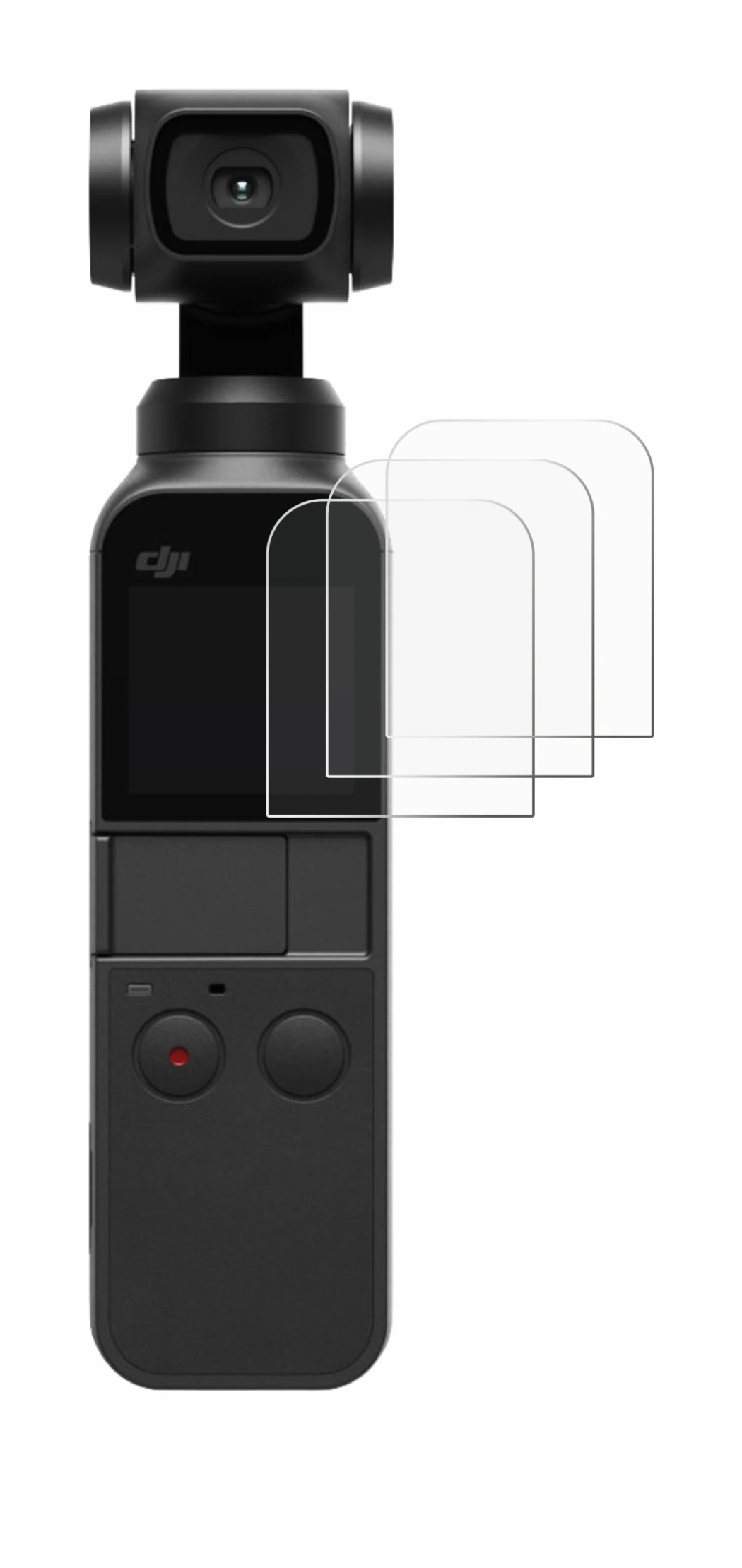 Image of the device DJI Osmo Pocket 2 with a wide variety of screen protectors.