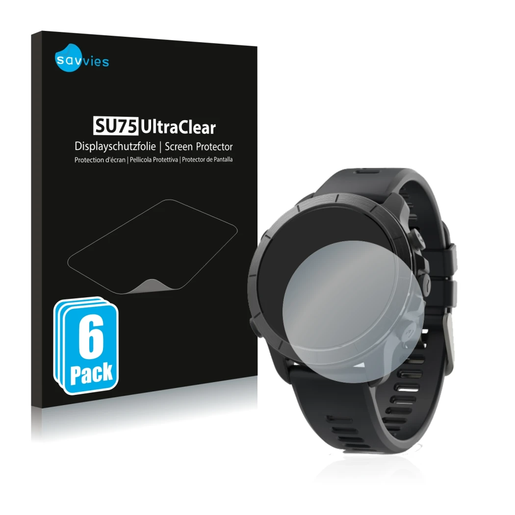 Front side of a product packaging with the brand logo Savvies. Next to it is the device Wahoo Elemnt Rival shown with the corr