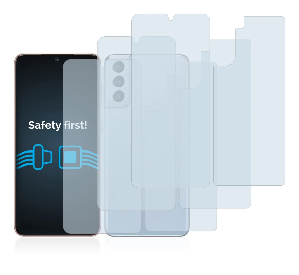 Image of the device Samsung Galaxy S21 5G (Front+Back) with a wide variety of screen protectors.