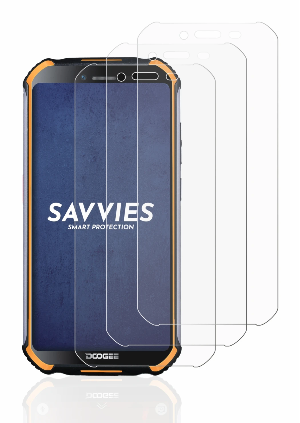 Image of the device Doogee S40 Pro with a wide variety of screen protectors.