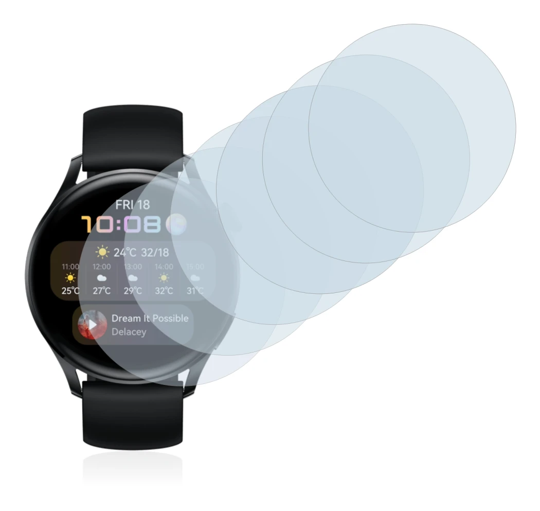 Image of the device Huawei Watch 3 with a wide variety of screen protectors.