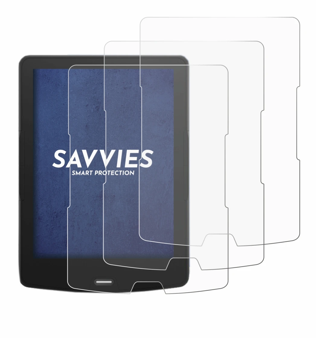 Image of the device inkBOOK Calypso Plus with a wide variety of screen protectors.