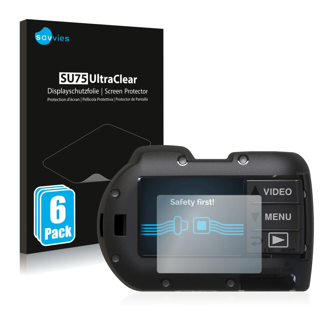 Front side of a product packaging with the brand logo Savvies. Next to it is the device SeaLife Micro 3.0 shown with the corre