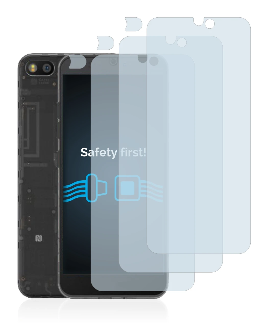 Image of the device Fairphone 3 (Front+Camera) with a wide variety of screen protectors.