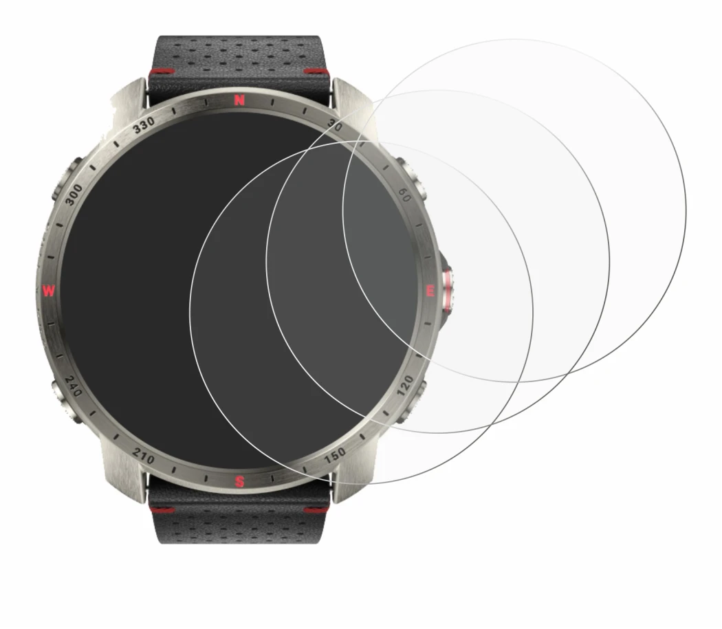 Image of the device Polar Grit X Pro Titan with a wide variety of screen protectors.