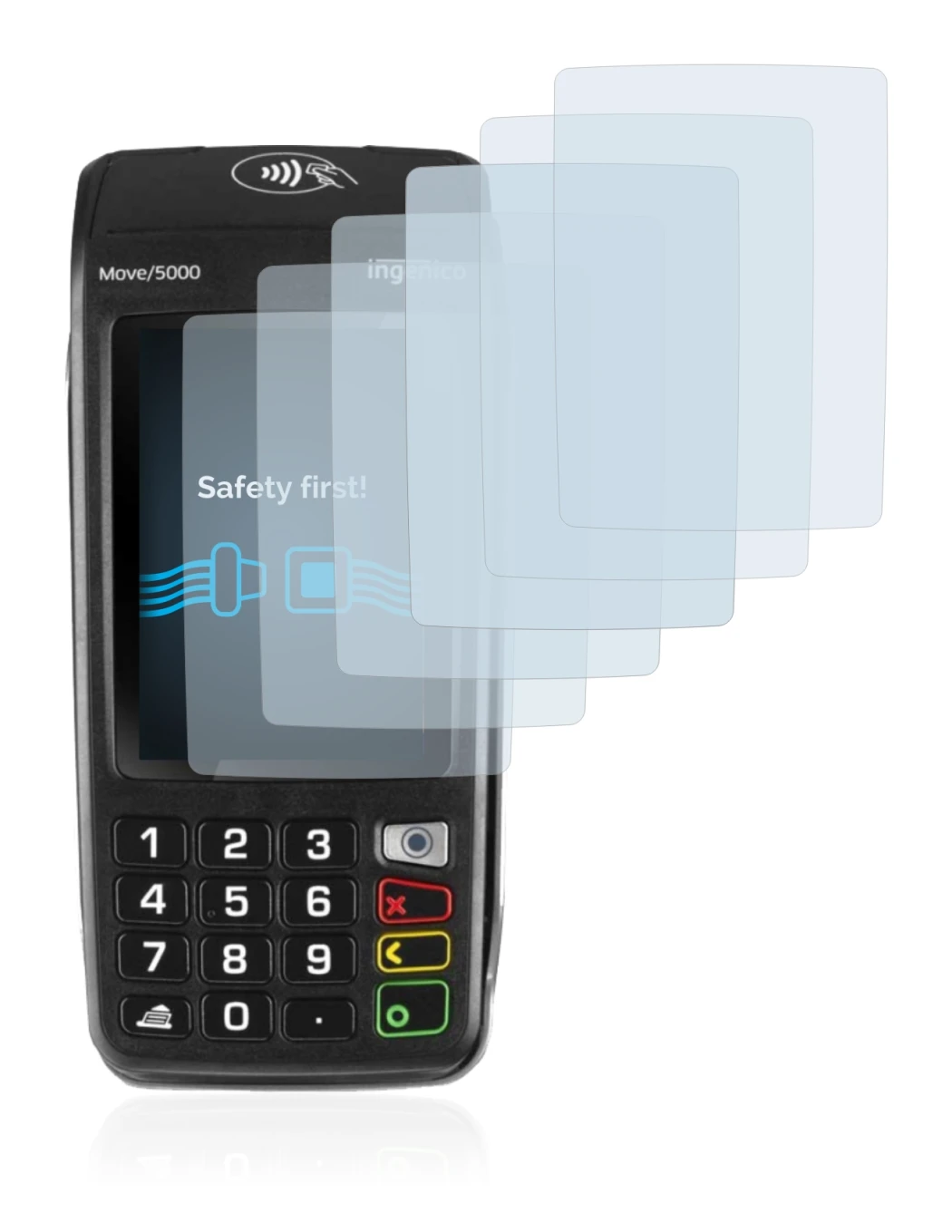Image of the device ingenico Move 5000 with a wide variety of screen protectors.