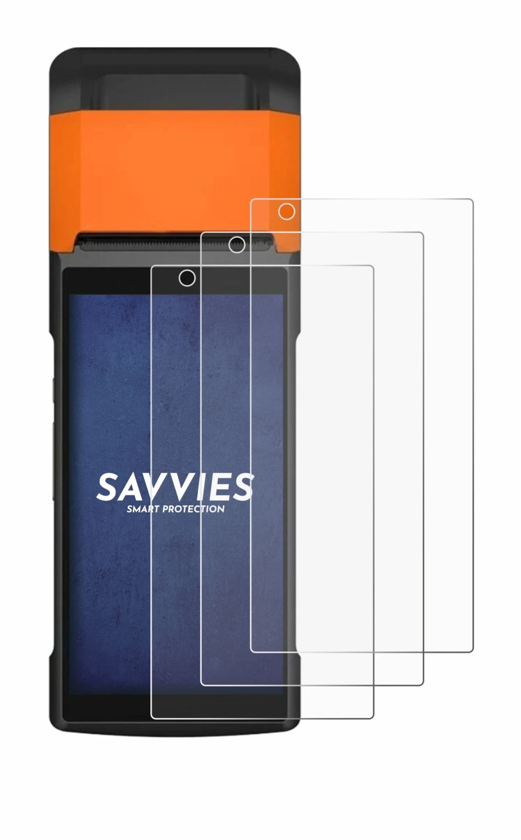 Image of the device Sunmi V2s with a wide variety of screen protectors.
