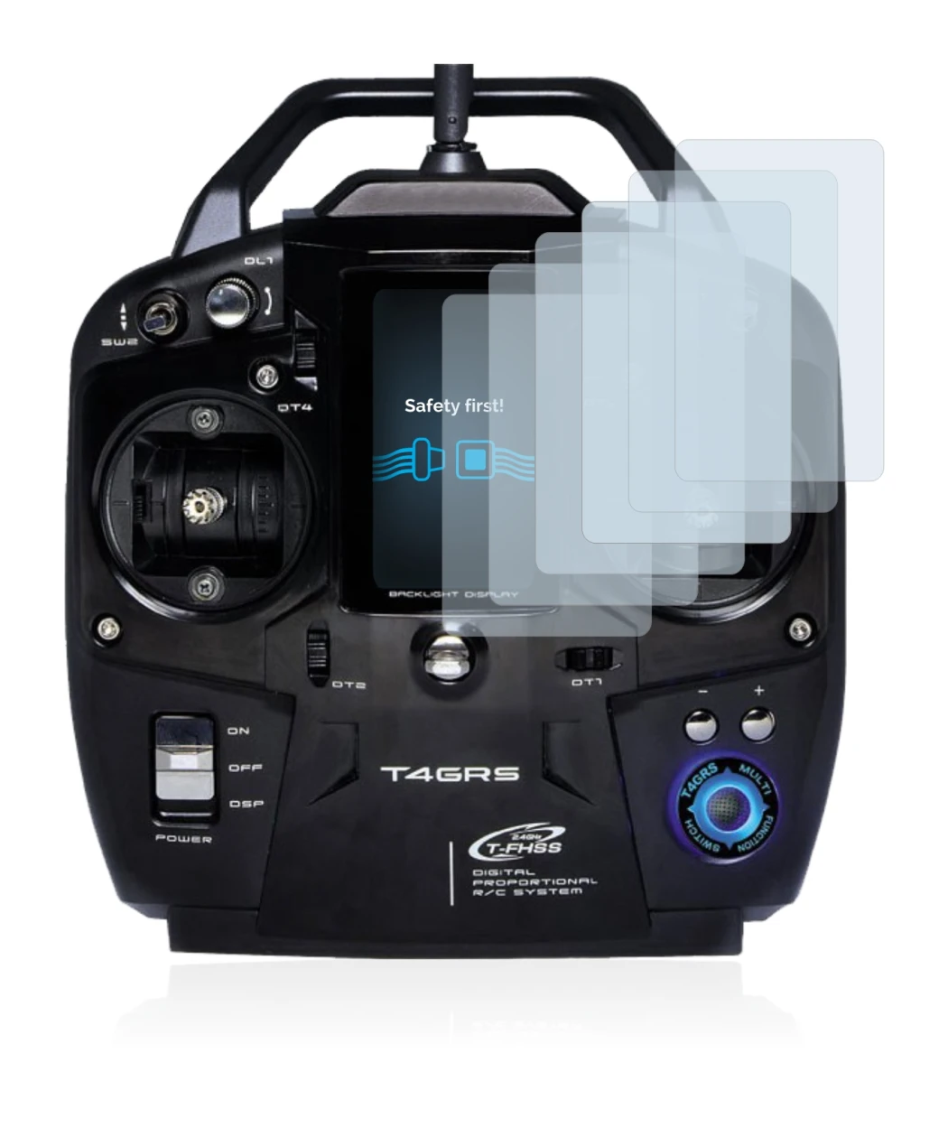 Image of the device Futaba T4GRS with a wide variety of screen protectors.