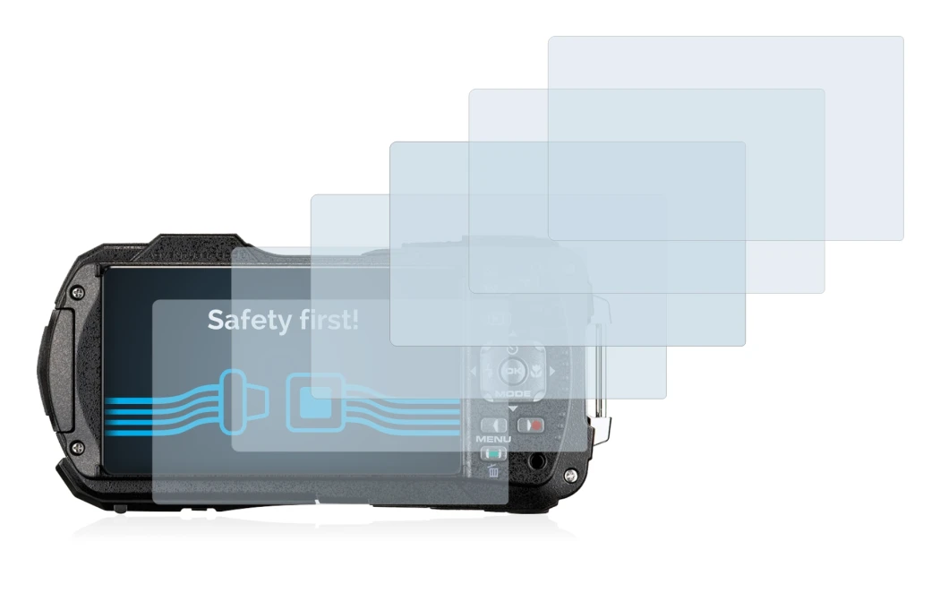 Image of the device Ricoh WG-80 with a wide variety of screen protectors.
