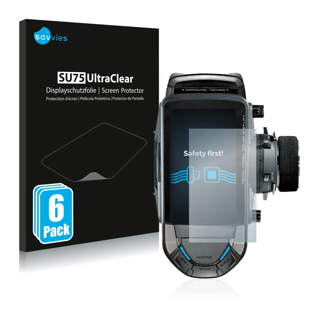 Front side of a product packaging with the brand logo Savvies. Next to it is the device Futaba 10PX shown with the correspondi