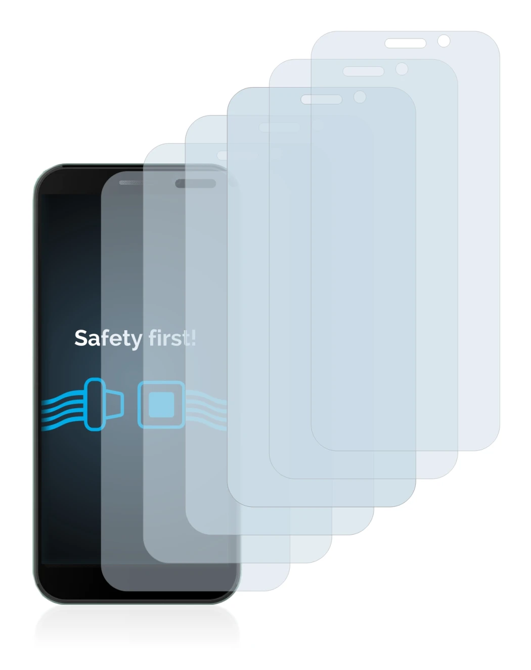 Image of the device Doogee X97 Pro with a wide variety of screen protectors.