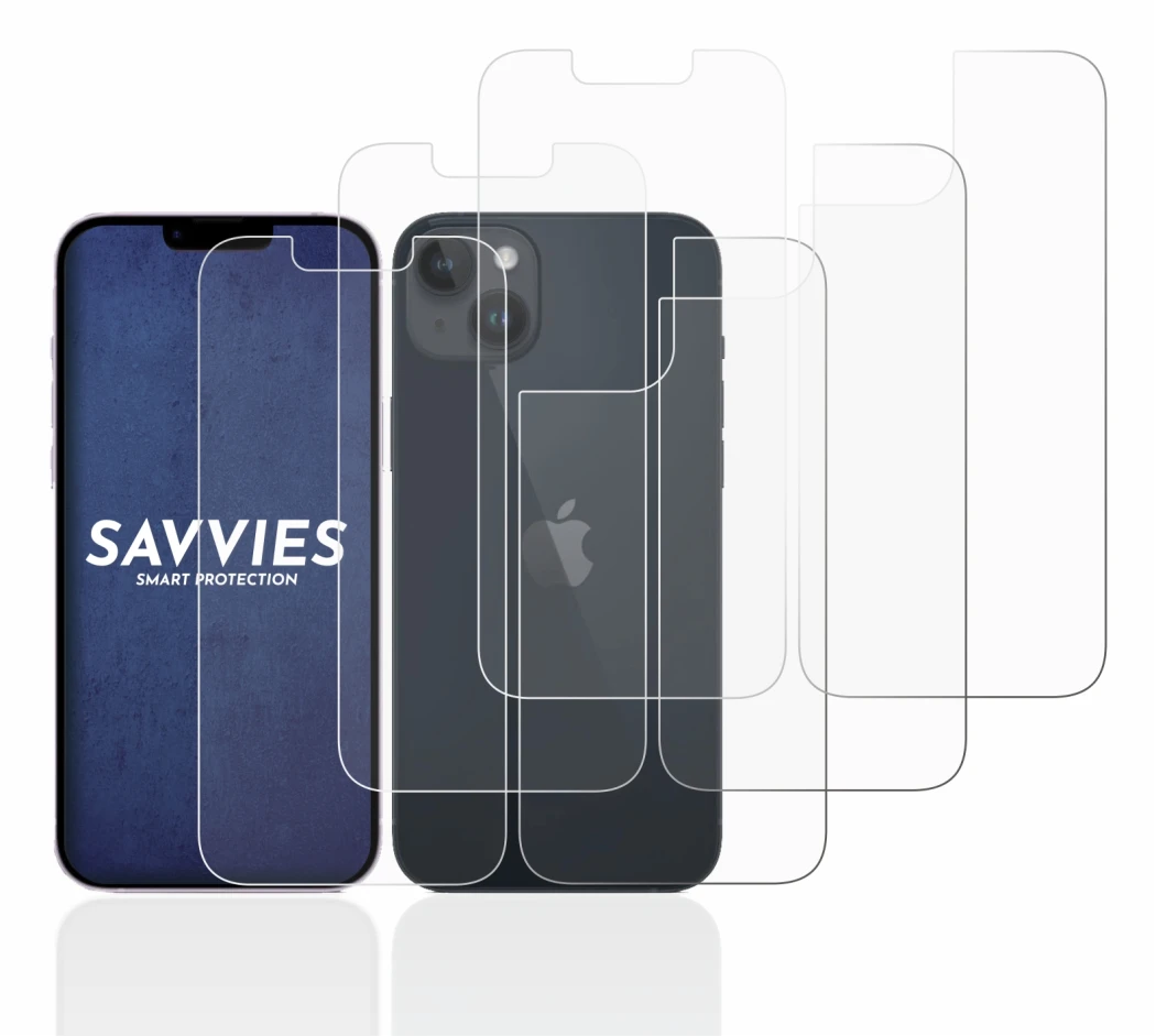 Image of the device Apple iPhone 14 (Front+Back) with a wide variety of screen protectors.