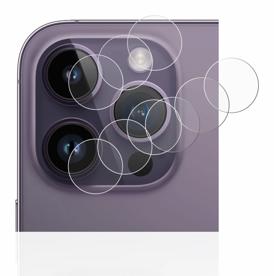 Image of the device Apple iPhone 14 Pro (ONLY Camera Lens) with a wide variety of screen protectors.