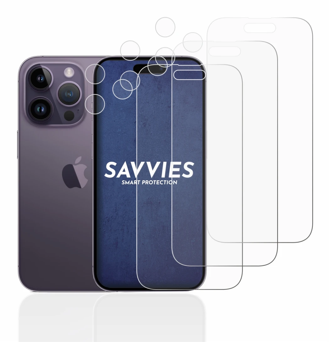 Image of the device Apple iPhone 14 Pro (Front+Camera) with a wide variety of screen protectors.