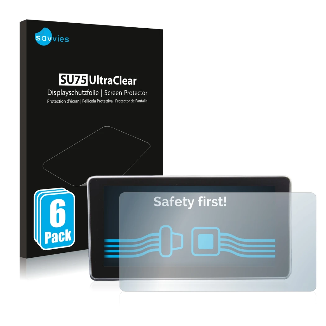 Front side of a product packaging with the brand logo Savvies. Next to it is the device Audi A4 B9 2016 shown with the corresp