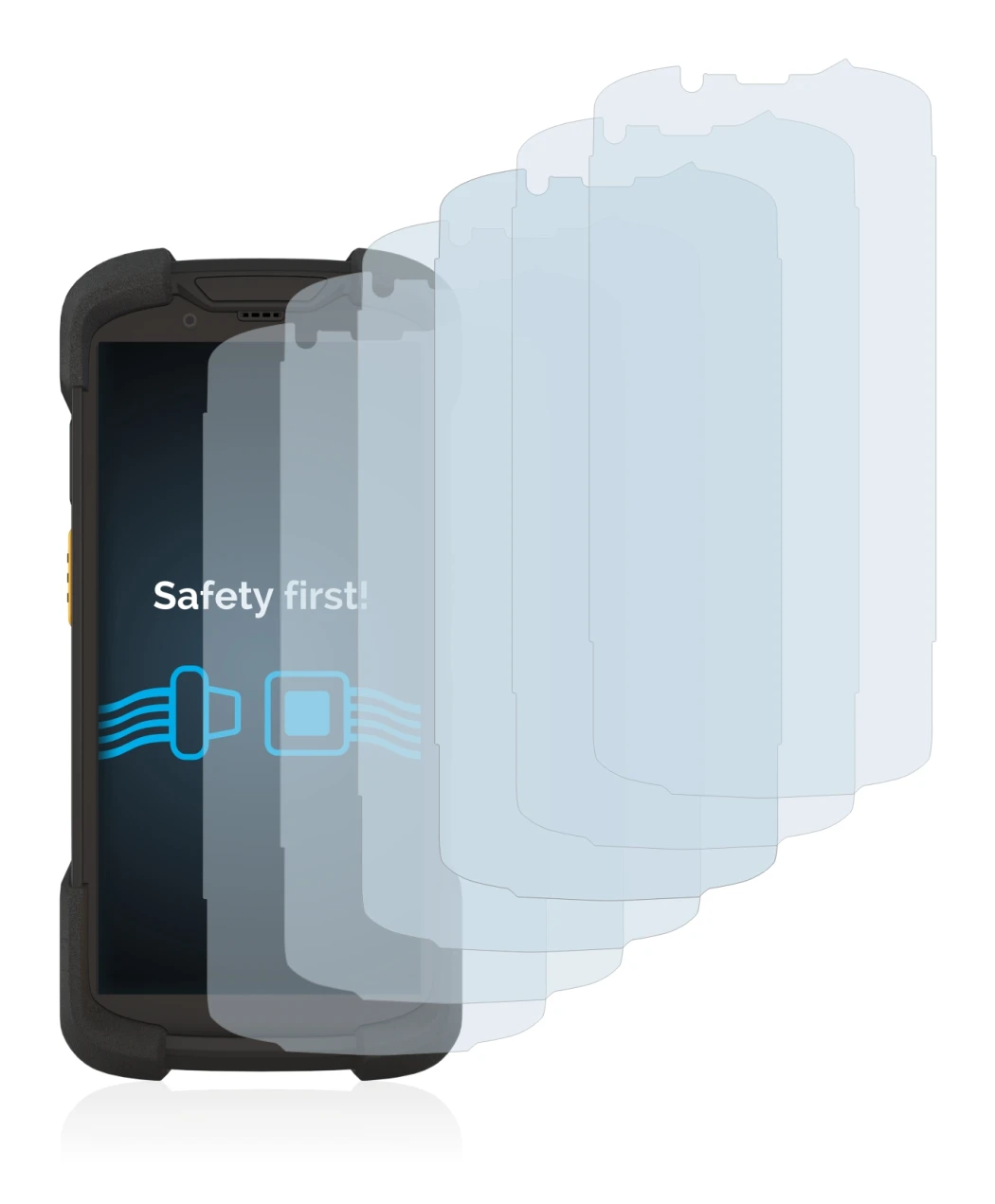 Image of the device Zebra TC73 with a wide variety of screen protectors.