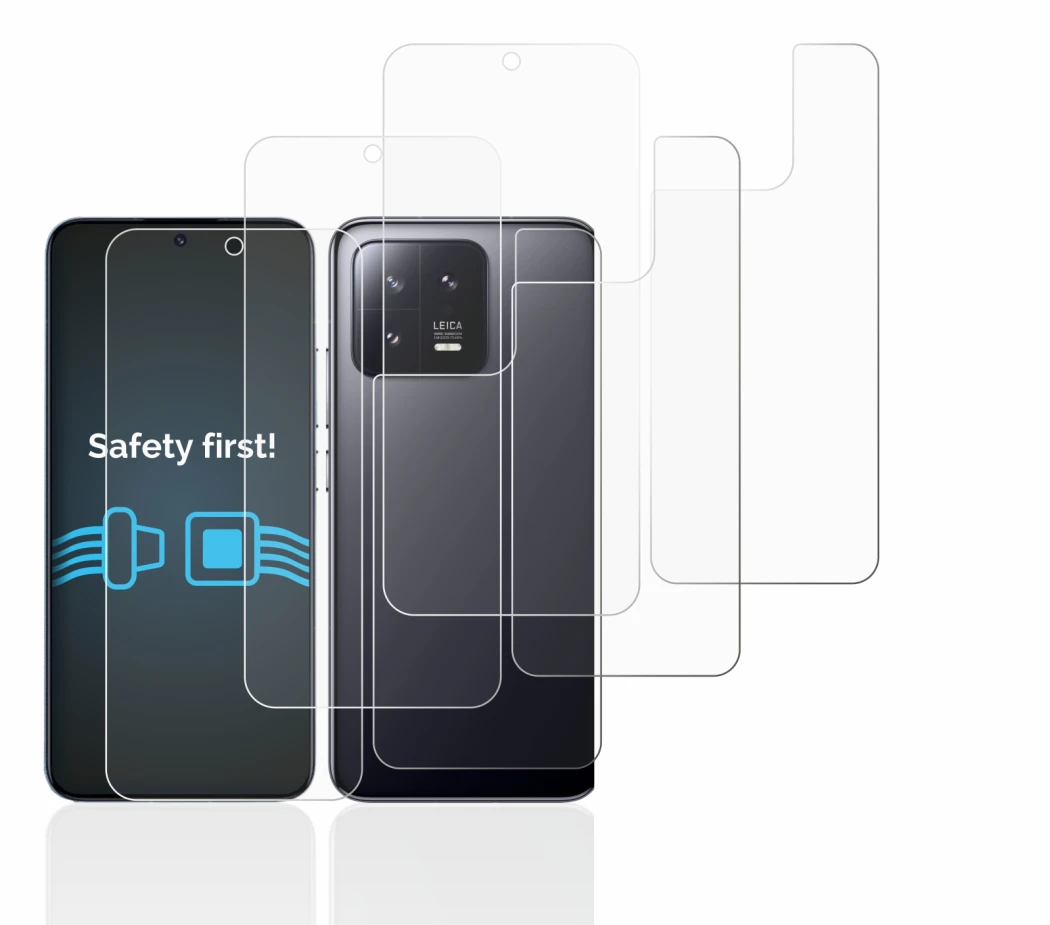 Image of the device Xiaomi 13 (Front+Back) with a wide variety of screen protectors.