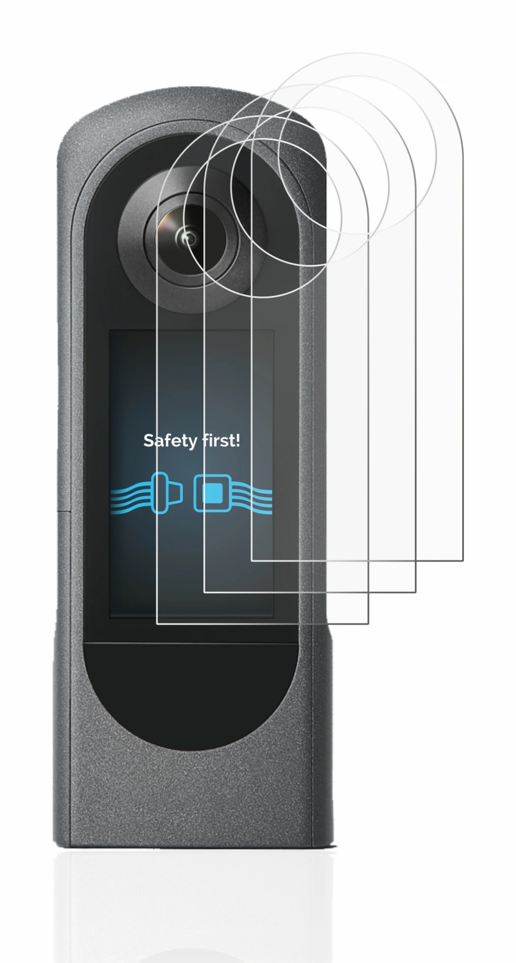 Image of the device Ricoh Theta X with a wide variety of screen protectors.