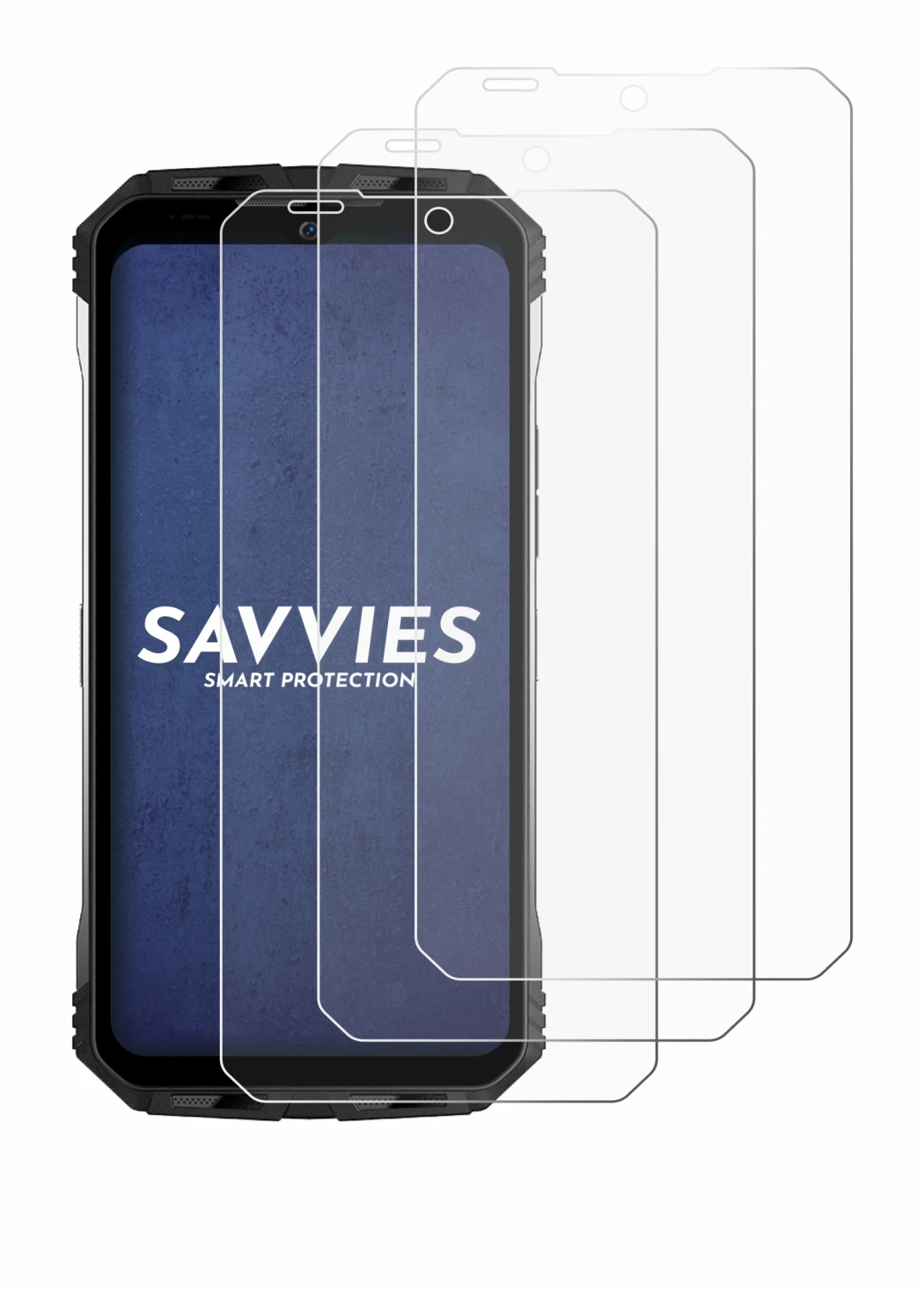 Image of the device Doogee S100 Pro with a wide variety of screen protectors.