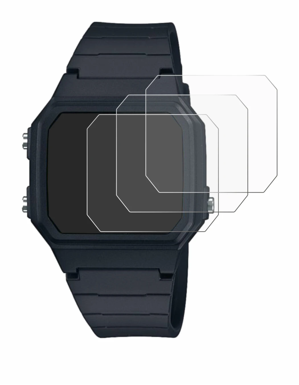 Image of the device Casio W-217H-1AVCF with a wide variety of screen protectors.