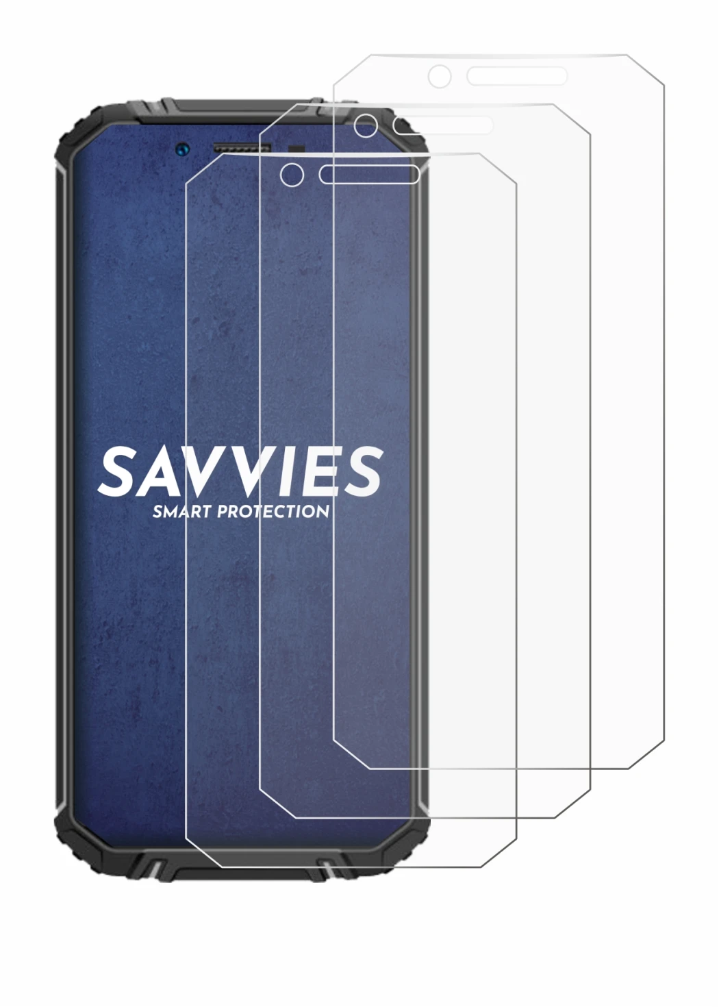 Image of the device Oukitel WP18 with a wide variety of screen protectors.