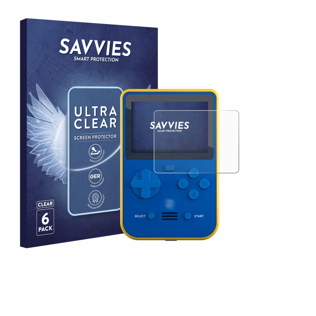 Front side of a product packaging with the brand logo Savvies. Next to it is the device Blaze Super Pocket shown with the corr