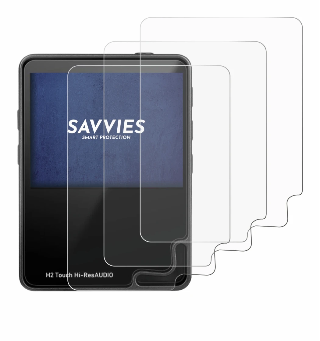 Image of the device HifiWalker H2 touch with a wide variety of screen protectors.
