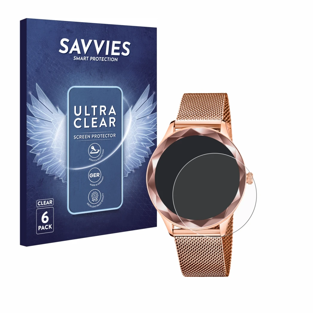 Front side of a product packaging with the brand logo Savvies. Next to it is the device Lotus SMARTIME 50036/1 shown with the 