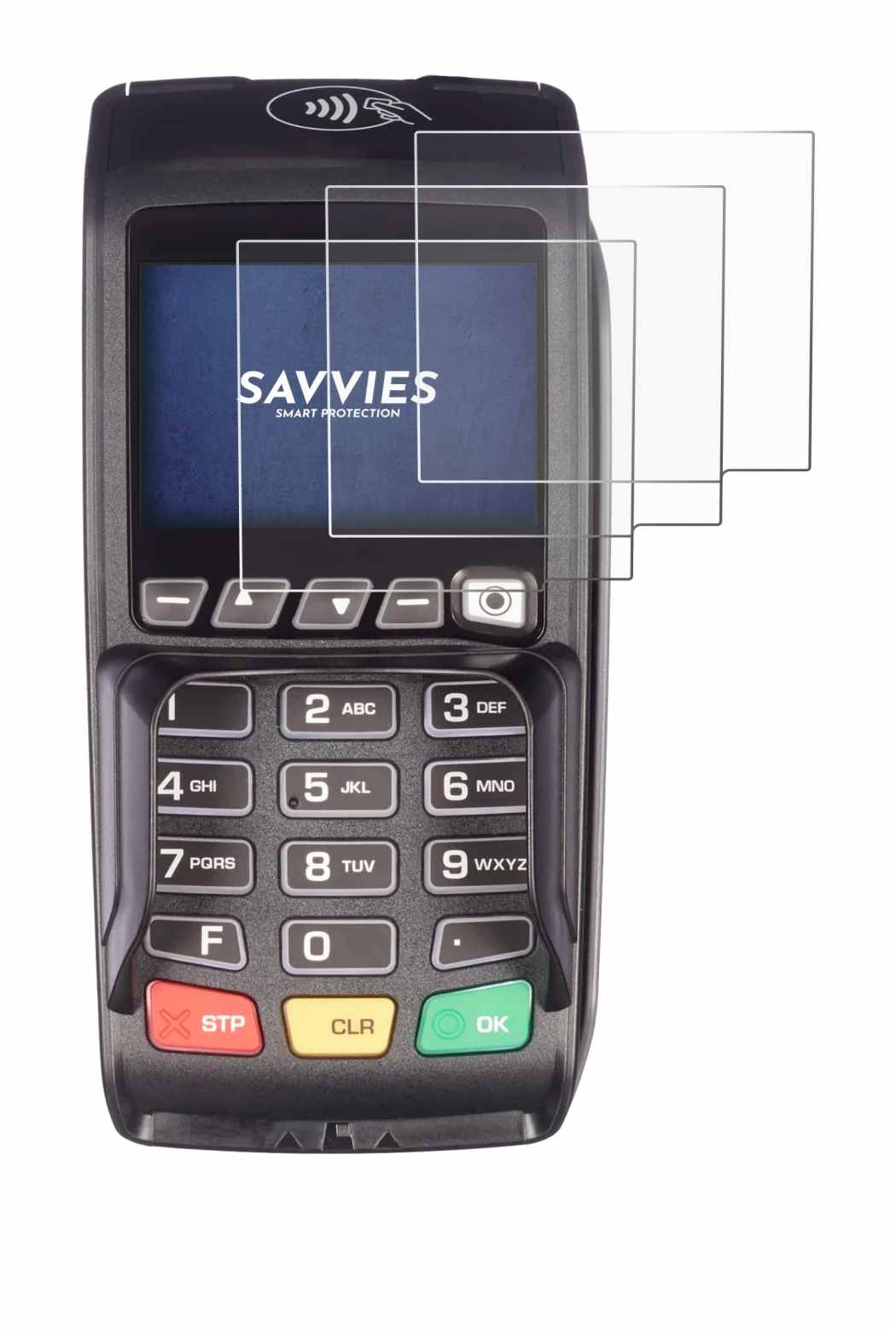 Image of the device ingenico Desk/3500 with a wide variety of screen protectors.