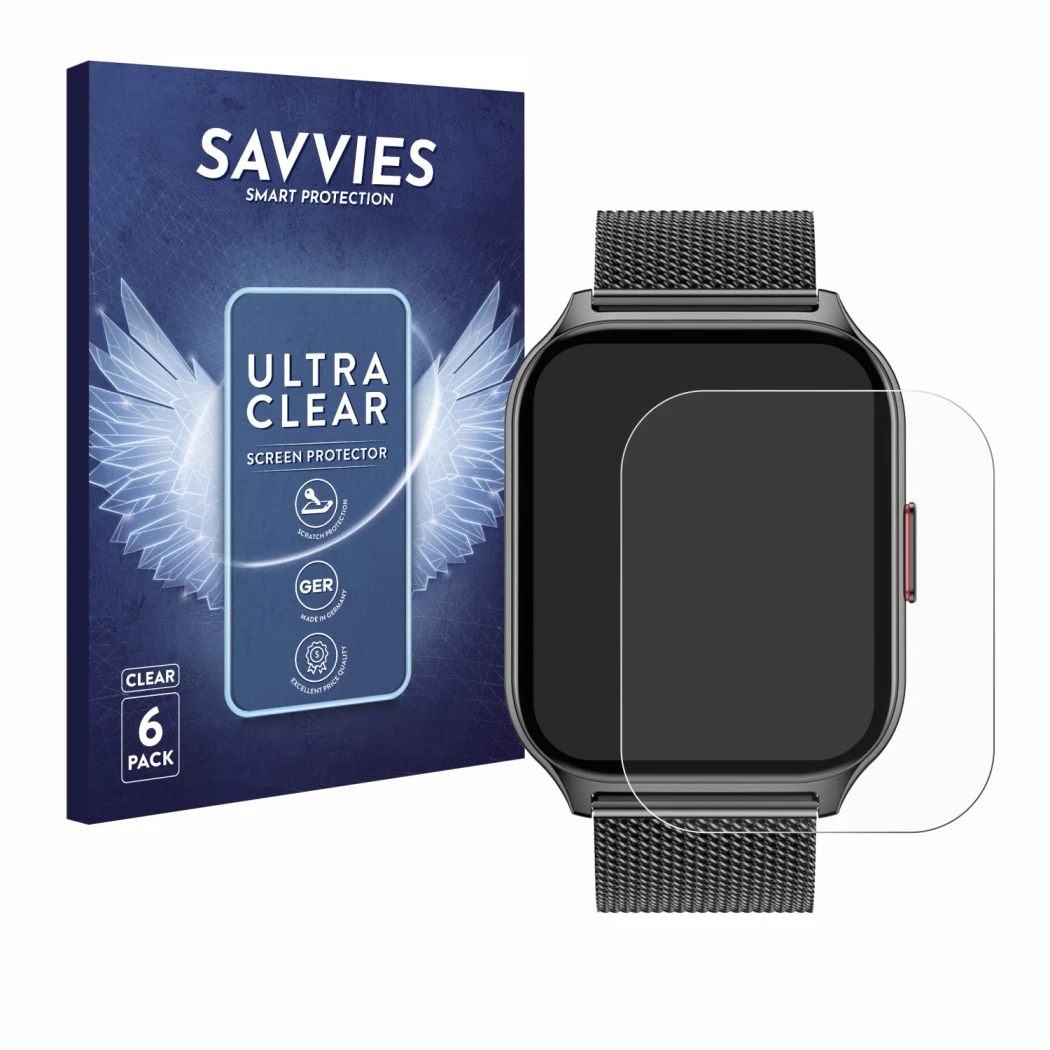 Front side of a product packaging with the brand logo Savvies. Next to it is the device Popglory P95 2