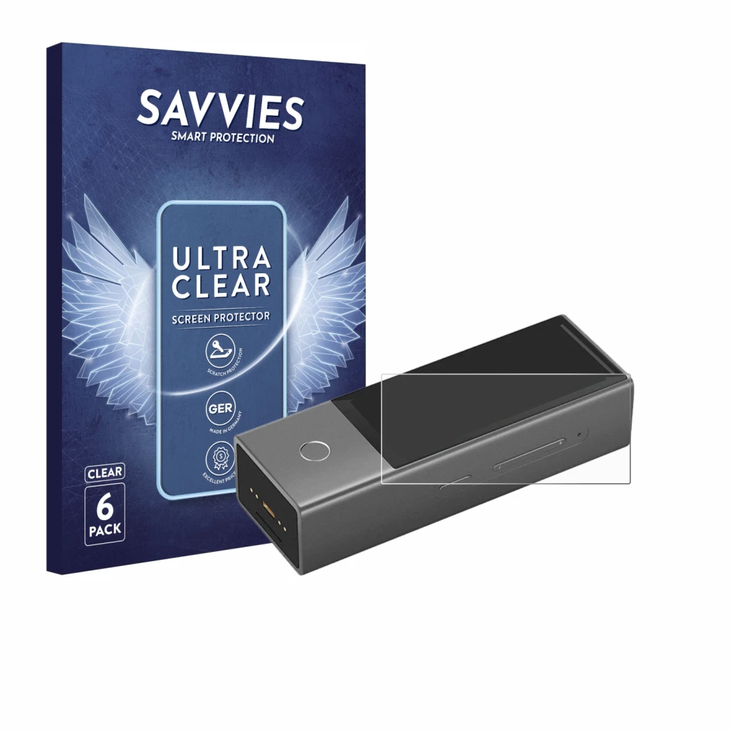 Front side of a product packaging with the brand logo Savvies. Next to it is the device Timekettle X1 shown with the correspon